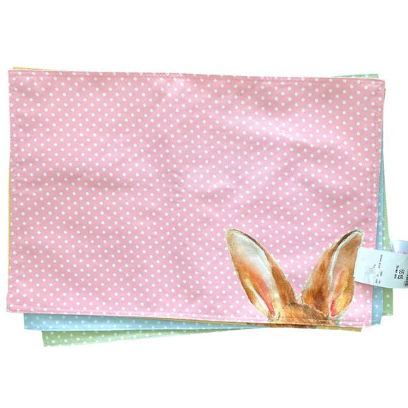 ISAAC MIZRAHI FARMHOUSE EASTER BUNNY 13X19 PLACEMATS SET OF 4 POP OF COLOR NEW - Picture 1 of 7